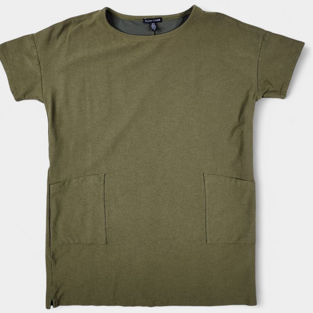 Eileen Fisher Dress Womens S/P Green A Line Pockets Lagenlook Minimalist